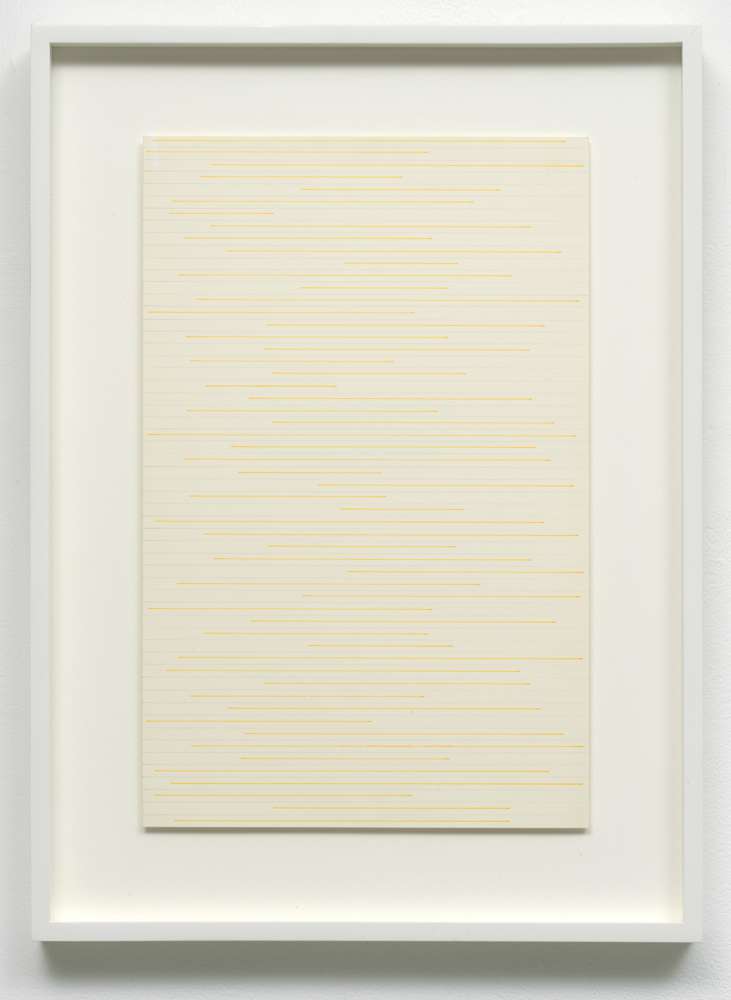Sol LeWitt, Horizontal Yellow lines (not touching the edges) and pencil lines (from edge to edge), 1974