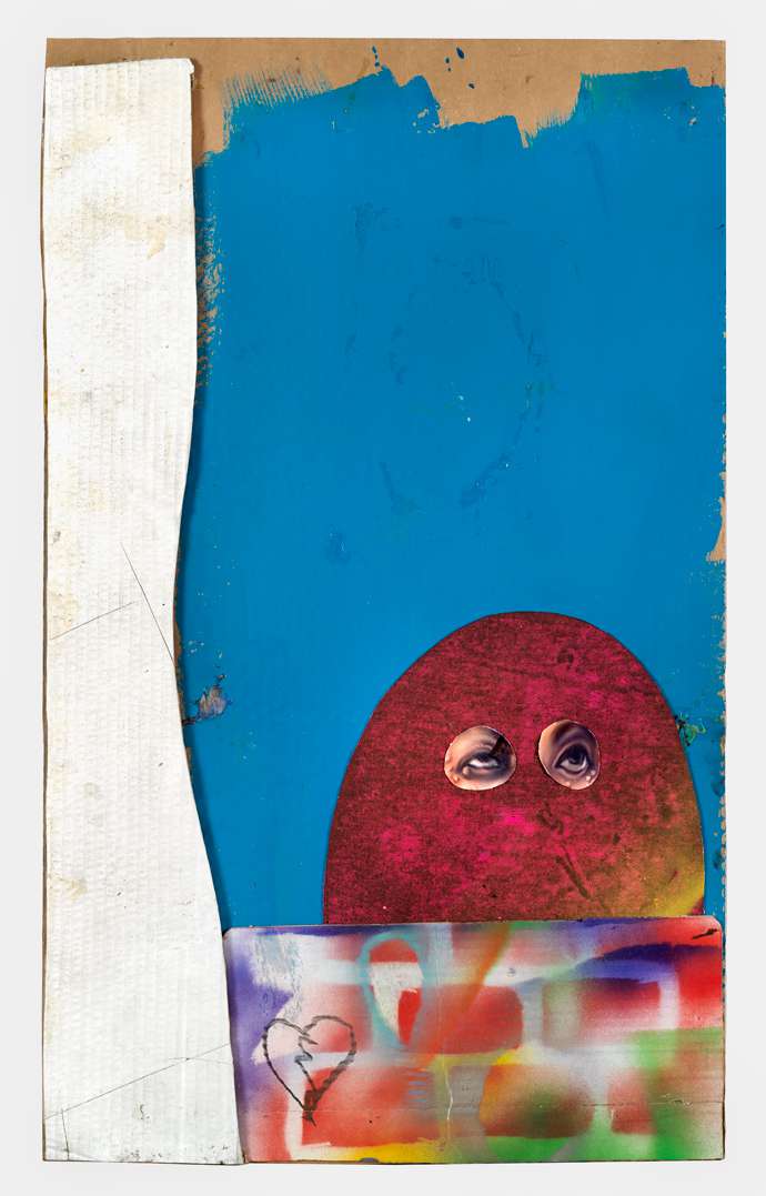 Morgan Betz, Brick wall curtain sky and dummy guy, 2018