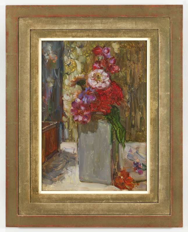 Floris Hendrik Verster, Wit Delftsche vaas met Zinnia's, 1923